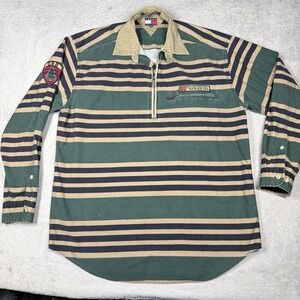 VTG 90s Tommy Hilfiger Shirt Mens M 1/4 Zip 82nd Ranger Division Loop Collar